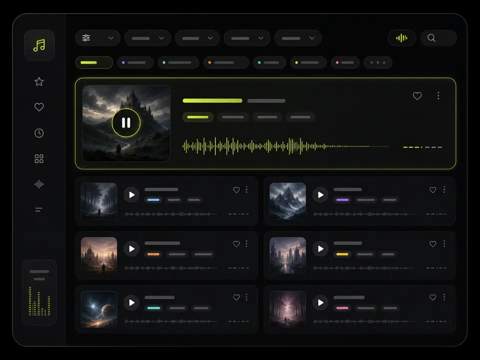 Music library panel with mood-based soundtrack options for faceless short videos