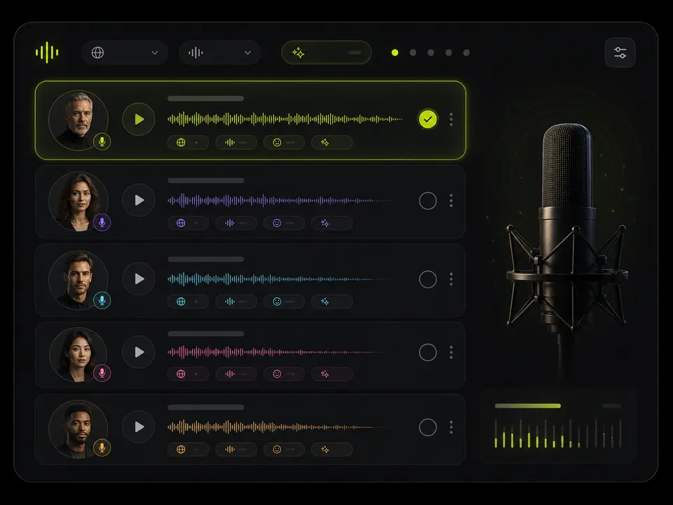Voice selection panel with multiple AI narrator options for short video voiceovers